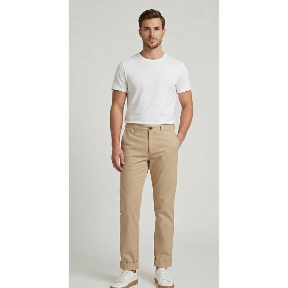 J.Crew Flex Slim Chino Pants Mens 32x34 Khaki Tan Stretch Cotton Trousers